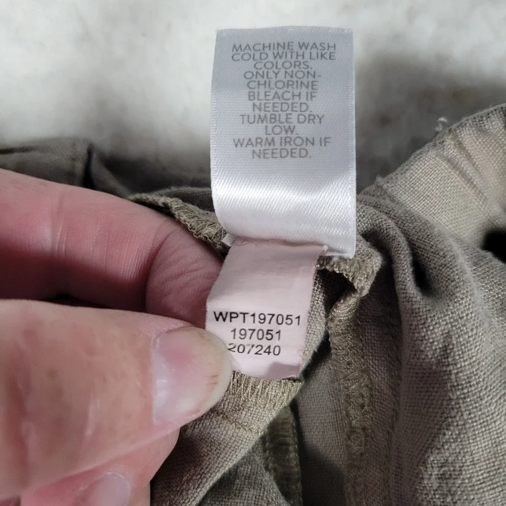 Pure Jill Linen Pants Women Size M Brown Garment Dyed Straight Leg Elastic Waist